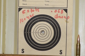 target showing 5 shot .068 group 100 yards